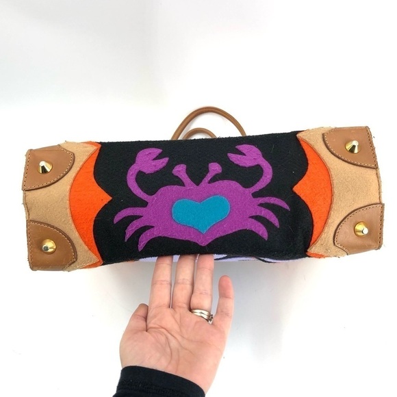 Rare Michael Simon Kangaroo Tote Bag Colorful Felt Carryall Designer Artsy Purse - Picture 4 of 13